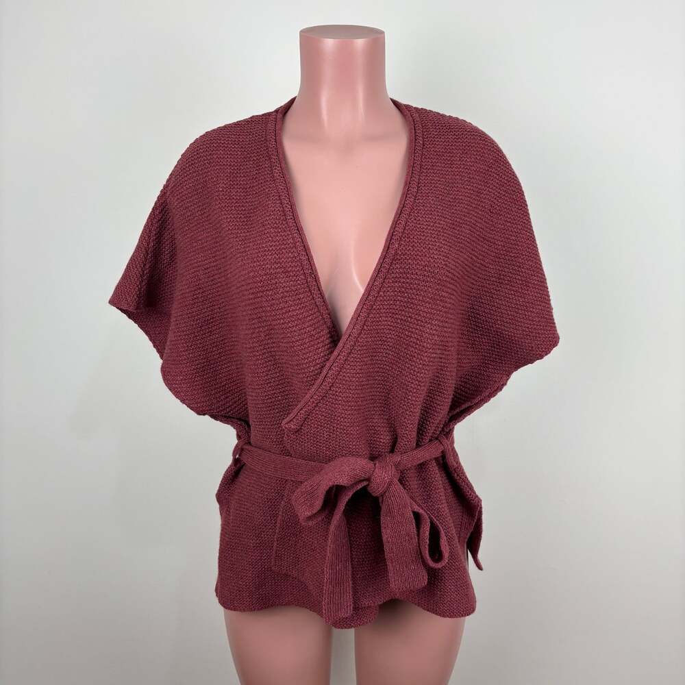 Gudrun Sjoden Wrap Cardigan Sweater Medium wool blend rose red pink